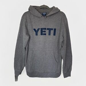 YETI Logo Hoodie Men's Medium Gray Pullover Sweatshirt Outdoor Casual Sweatshirt
